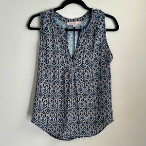 LOFT Blue Floral Sleeveless Blouse XS